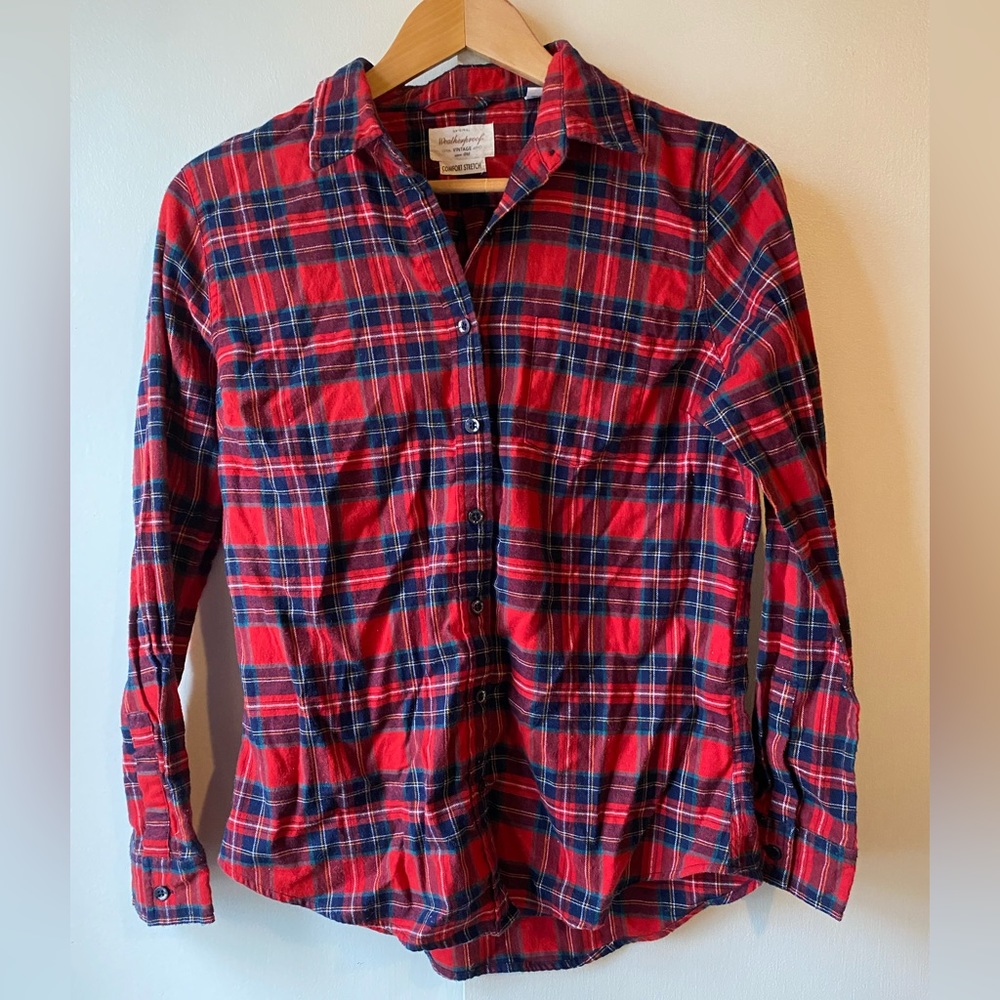 Weatherproof Vintage Women’s Flannel Button Down Shirt Medium Red Blue/Green - Picture 1 of 10